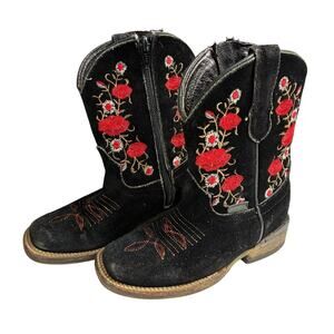 Chaparral Western Boots Toddler 11C Mex 18 Black Embroidered Leather Floral Girl